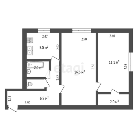 
   Продам 2-комнатную, 44.4 м², Братский пер, 113/109А

. Фото 1.