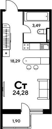 
   Продам студию, 24.01 м², Малина Парк, дом 1

. Фото 1.