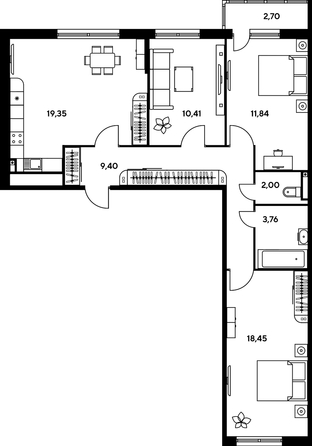 
   Продам 3-комнатную, 80.3 м², Малина Парк, дом 1

. Фото 1.