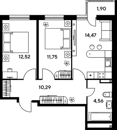 
   Продам 3-комнатную, 55.34 м², Малина Парк, дом 1

. Фото 1.