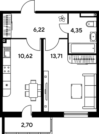 
   Продам 1-комнатную, 39.28 м², Малина Парк, дом 1

. Фото 1.