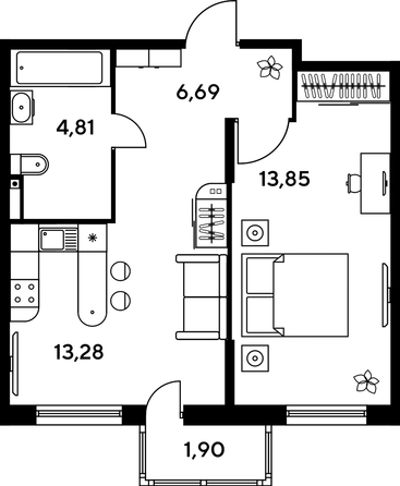 
   Продам 1-комнатную, 41.5 м², Малина Парк, дом 1

. Фото 1.