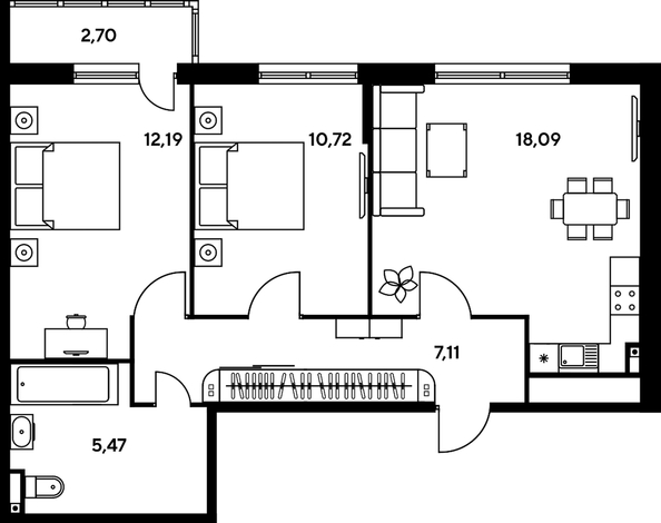 
   Продам 3-комнатную, 58.06 м², Малина Парк, дом 2

. Фото 1.