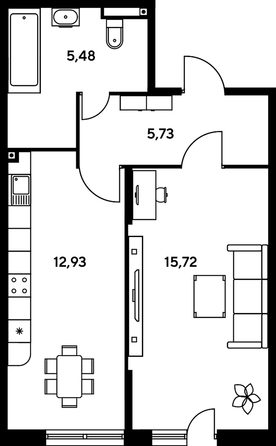 
   Продам 1-комнатную, 43.09 м², Малина Парк, дом 2

. Фото 1.