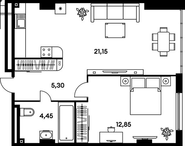 
   Продам 2-комнатную, 43.75 м², Гринсайд, 5.1-5.5

. Фото 1.