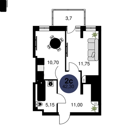 
  Продается 2-комн. квартира, 42.3 м², ЖК Сезоны
. Фото 1.