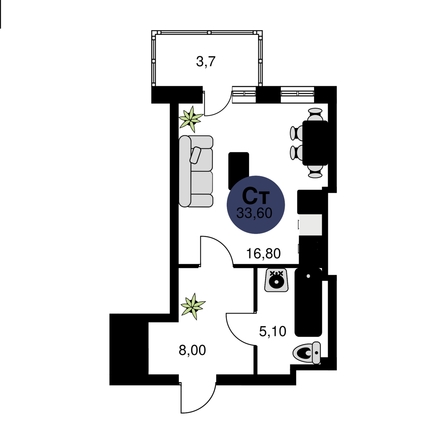 
  Продается студия, 33.6 м², ЖК Сезоны
. Фото 1.