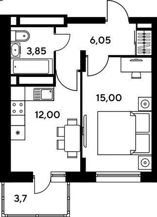 
   Продам 1-комнатную, 40.6 м², Сезоны

. Фото 1.