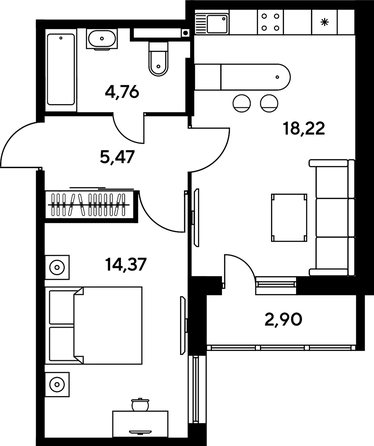 
   Продам 2-комнатную, 45.04 м², Малина Парк, дом 1

. Фото 1.