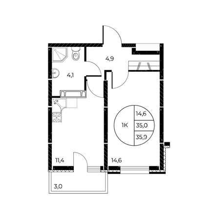 
   Продам 1-комнатную, 35.9 м², Панорама на Театральном, литера 1

. Фото 1.