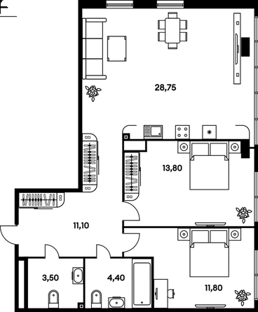 
   Продам 3-комнатную, 73.7 м², Гринсайд, 5.1-5.5

. Фото 1.