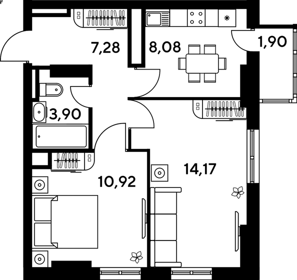 
   Продам 2-комнатную, 47.42 м², Малина Парк, дом 4

. Фото 1.