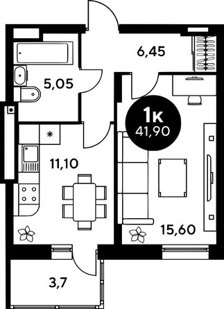 
  Продается 1-комн. квартира, 49.35 м², ЖК Сезоны
. Фото 1.