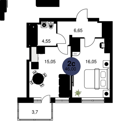 
  Продается 2-комн. квартира, 46 м², ЖК Сезоны
. Фото 1.