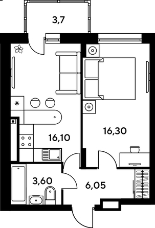 
   Продам 2-комнатную, 44.85 м², Сезоны

. Фото 1.