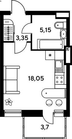 
   Продам студию, 30.35 м², Сезоны

. Фото 1.