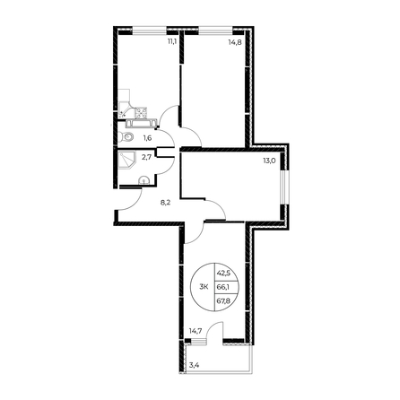 
   Продам 3-комнатную, 67.8 м², Панорама на Театральном, литера 1

. Фото 1.