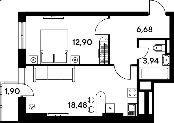 
   Продам 2-комнатную, 44.43 м², Малина Парк, дом 4

. Фото 1.