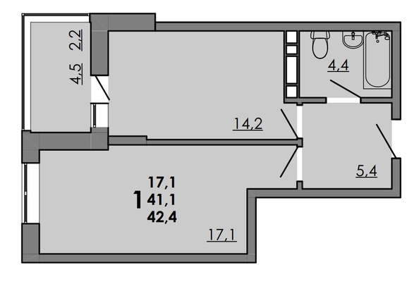 
   Продам 1-комнатную, 42.4 м², Gray (Грэй), кв-л 11-3

. Фото 1.