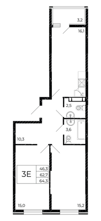 
   Продам 3-комнатную, 64.3 м², Флора, литера 3.1

. Фото 1.