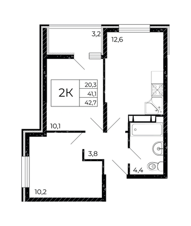 
   Продам 2-комнатную, 42.7 м², Флора, литера 2.1

. Фото 1.