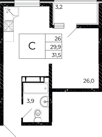 
   Продам студию, 31.5 м², Флора, литера 2.1

. Фото 1.