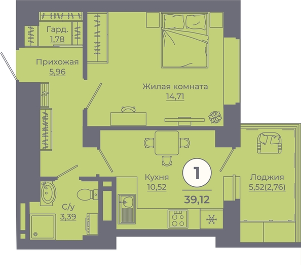 
   Продам 1-комнатную, 39.08 м², Сокольники, литера 6

. Фото 1.