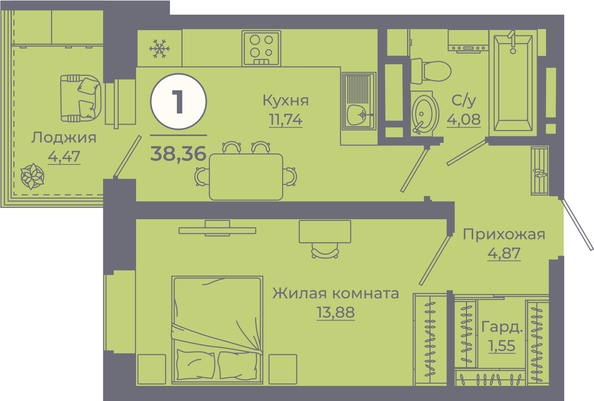 
   Продам 1-комнатную, 38.19 м², Сокольники, литера 8

. Фото 1.