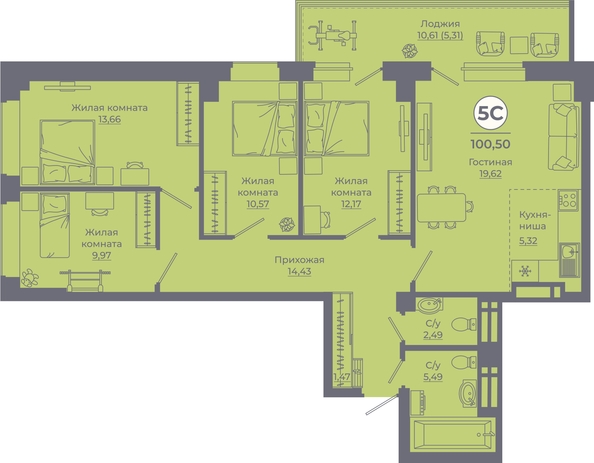 
   Продам 5-комнатную, 100.69 м², Сокольники, литера 10

. Фото 2.