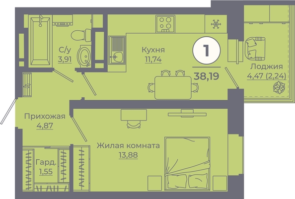 
   Продам 1-комнатную, 38.39 м², Сокольники, литера 10

. Фото 2.