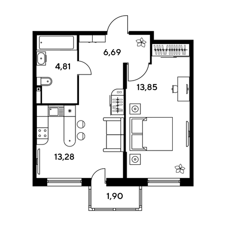 
   Продам 1-комнатную, 41.31 м², Малина Парк, дом 1

. Фото 1.