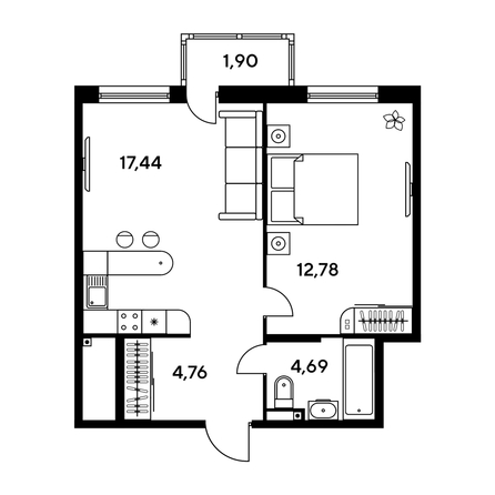 
   Продам 2-комнатную, 41.22 м², Малина Парк, дом 1

. Фото 1.