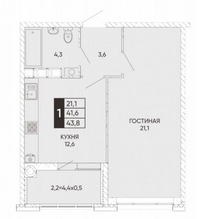 
   Продам 1-комнатную, 46 м², Левобережная ул, 6/6 лит 1 ст2

. Фото 16.