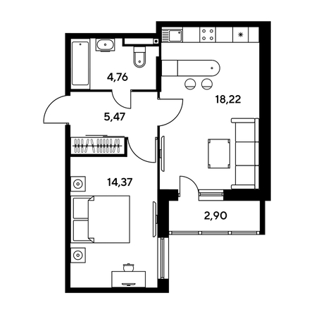 
   Продам 2-комнатную, 45.04 м², Малина Парк, дом 1

. Фото 1.