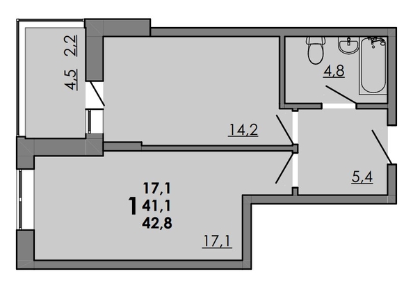 
  Продается 1-комн. квартира, 42.8 м², ЖК Gray (Грэй), кв-л 11-3
. Фото 2.