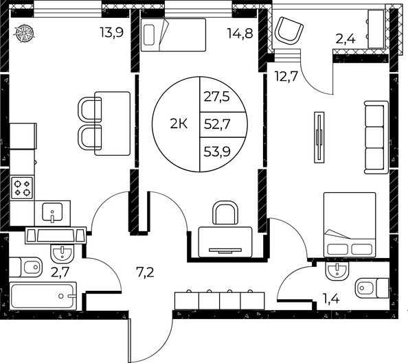 
   Продам 2-комнатную, 53.9 м², Панорама на Театральном, литера 1

. Фото 1.