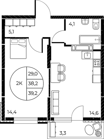 
  Продается 2-комн. квартира, 39.2 м², ЖК Панорама на Театральном, литера 1
. Фото 2.
