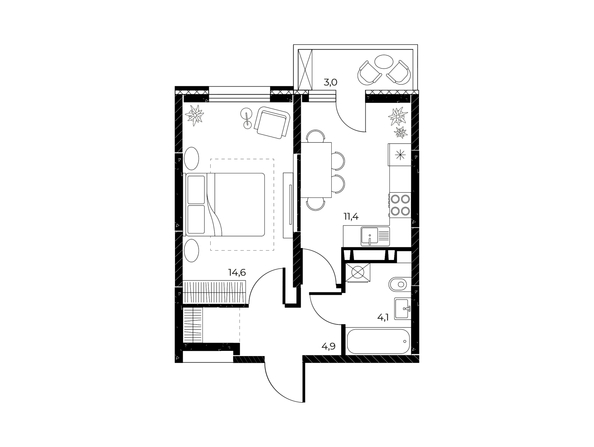 
  Продается 1-комн. квартира, 35.9 м², ЖК Панорама на Театральном, литера 1
. Фото 1.