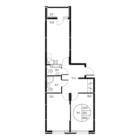 
   Продам 3-комнатную, 60.6 м², Панорама на Театральном, литера 1

. Фото 1.