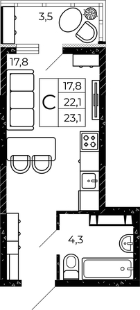 
  Продается студия, 23.1 м², ЖК Флора, литера 2.1
. Фото 2.