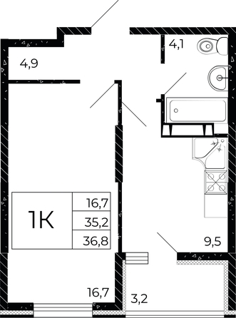 
  Продается 1-комн. квартира, 36.8 м², ЖК Флора, литера 2.1
. Фото 1.