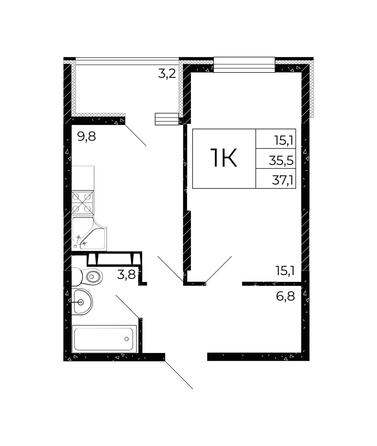 
  Продается 1-комн. квартира, 37.1 м², ЖК Флора, литера 3.1
. Фото 2.