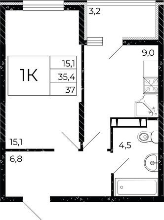 
  Продается 1-комн. квартира, 37 м², ЖК Флора, литера 3.1
. Фото 1.