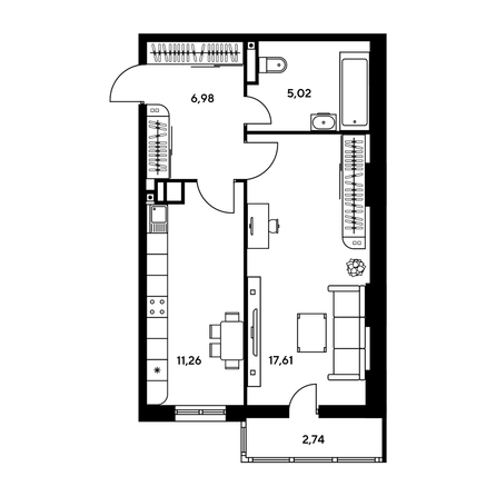 
   Продам 1-комнатную, 45.09 м², Гринсайд, 4.1-4.3

. Фото 1.