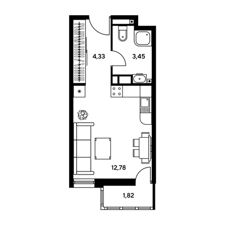 
  Продается студия, 22 м², ЖК Гринсайд, 5.1-5.5
. Фото 1.