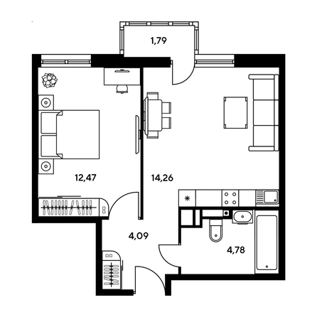 
  Продается 2-комн. квартира, 39.28 м², ЖК Гринсайд, 5.1-5.5
. Фото 1.