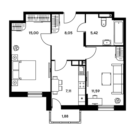 
  Продается 1-комн. квартира, 47.37 м², ЖК Гринсайд, 5.1-5.5
. Фото 1.