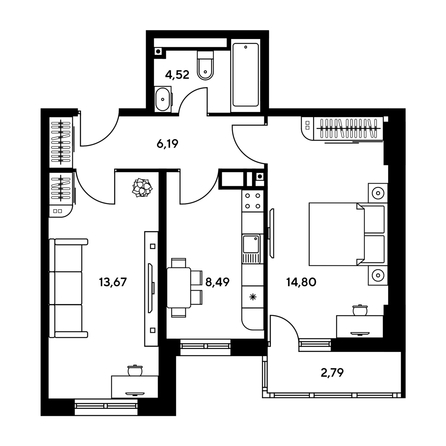 
  Продается 2-комн. квартира, 53.68 м², ЖК Гринсайд, 5.1-5.5
. Фото 1.