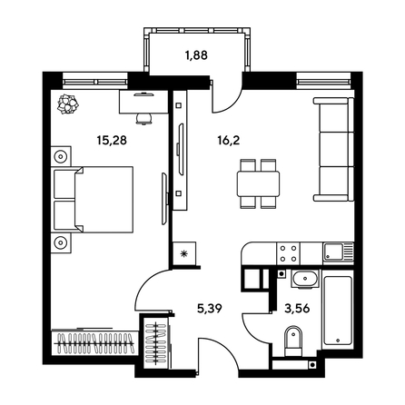 
  Продается 2-комн. квартира, 38.68 м², ЖК Гринсайд, 5.1-5.5
. Фото 1.