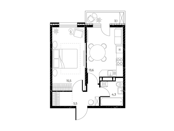 
  Продается 1-комн. квартира, 39.8 м², ЖК Панорама на Театральном, литера 1
. Фото 1.